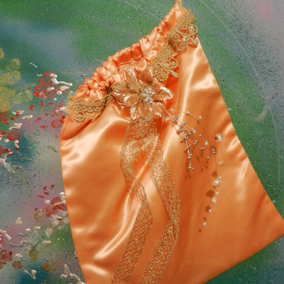VTG Hand crafted OOAK ballgown metallic golden peach satin lace prom maxi dress - Picture 7 of 7